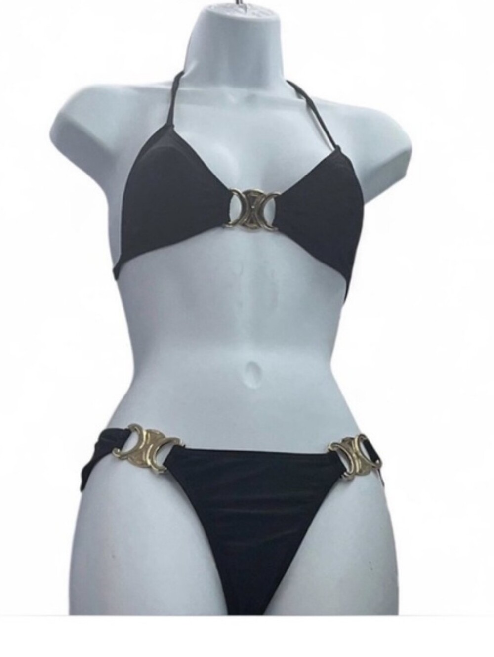 Celine Black Bikini with Gold Accent Rings